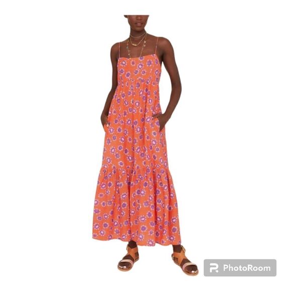 XIRENA Fae Orange poppy midi Dress Orange/Purple - Picture 1 of 14